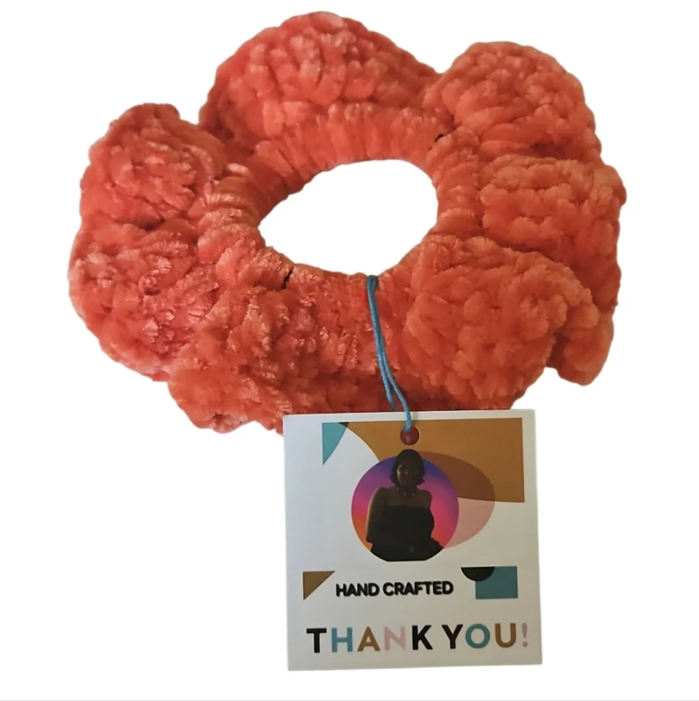 Handmade Tie Coral Concerto Crochet Scrunchie Ballerina Hair Accessory Chenille